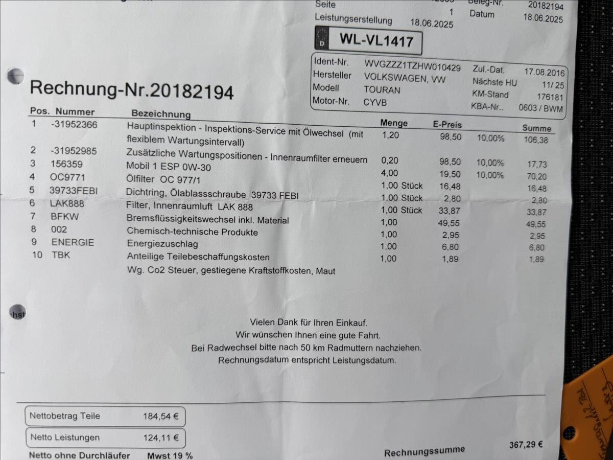 Volkswagen Touran MPV 1,2 l 81 kw