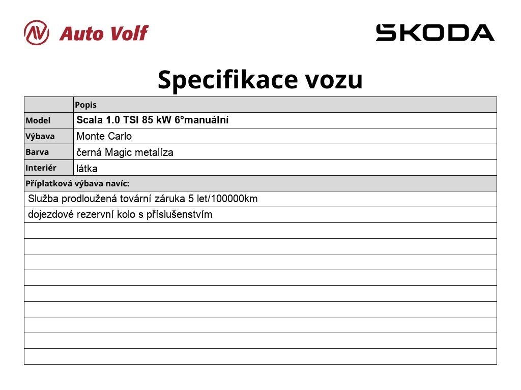 Škoda Scala Hatchback 1,0 l 85 kw