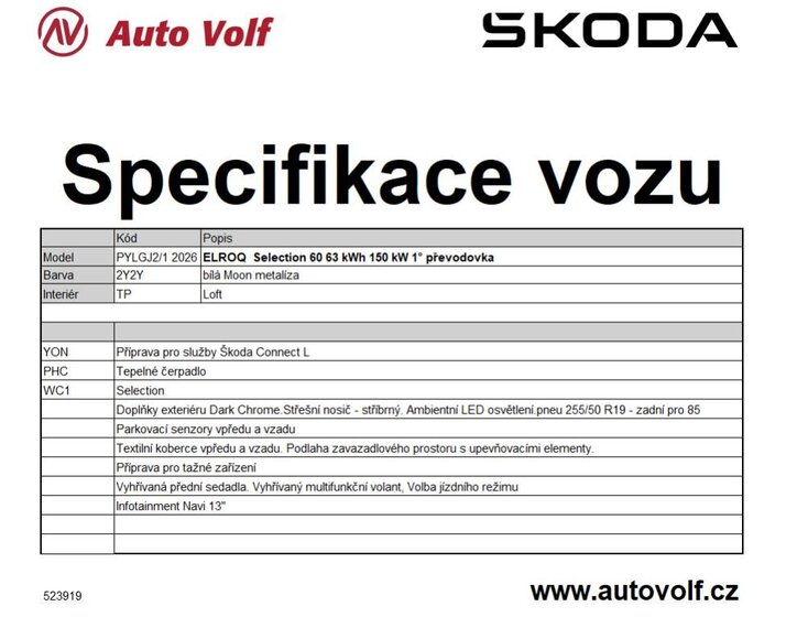 Škoda Elroq SUV / Terénní 1,0 150 kw