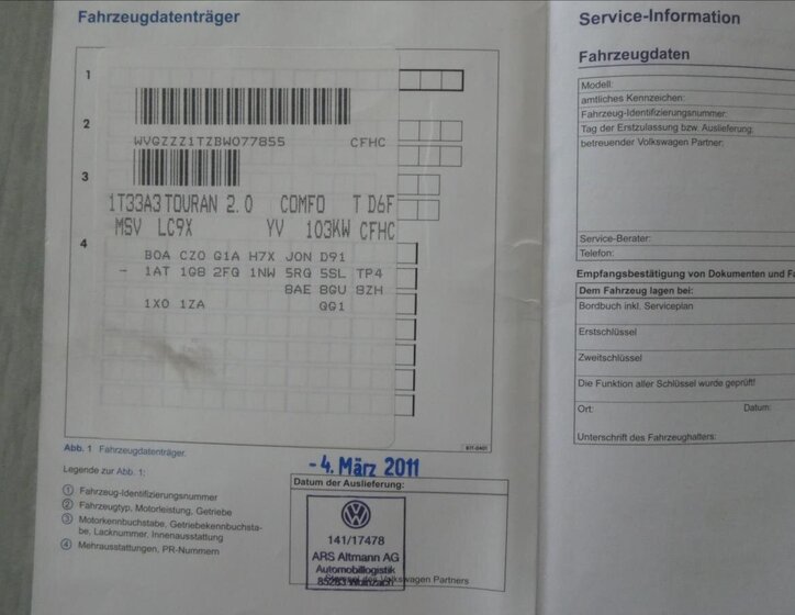 Volkswagen Touran MPV 2,0 l 103 kw