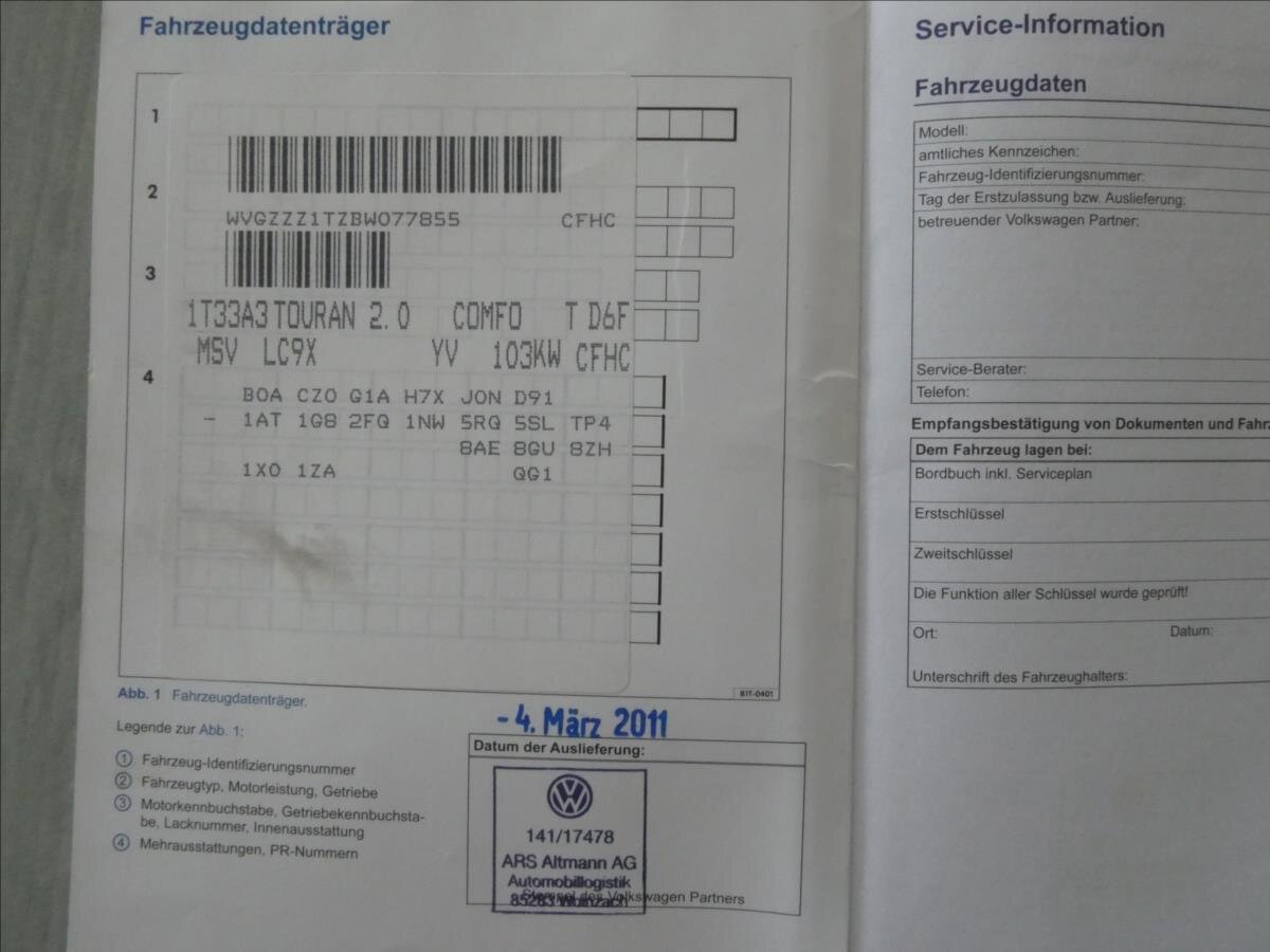 Volkswagen Touran MPV 2,0 l 103 kw