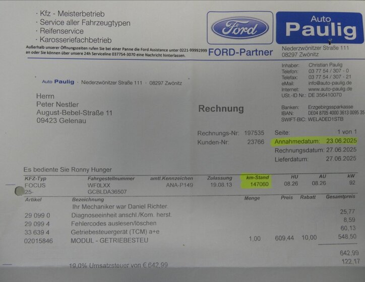 Ford Focus Kombi 1,6 l 92 kw