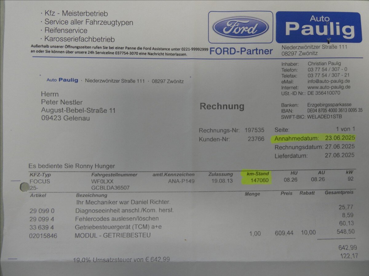 Ford Focus Kombi 1,6 l 92 kw