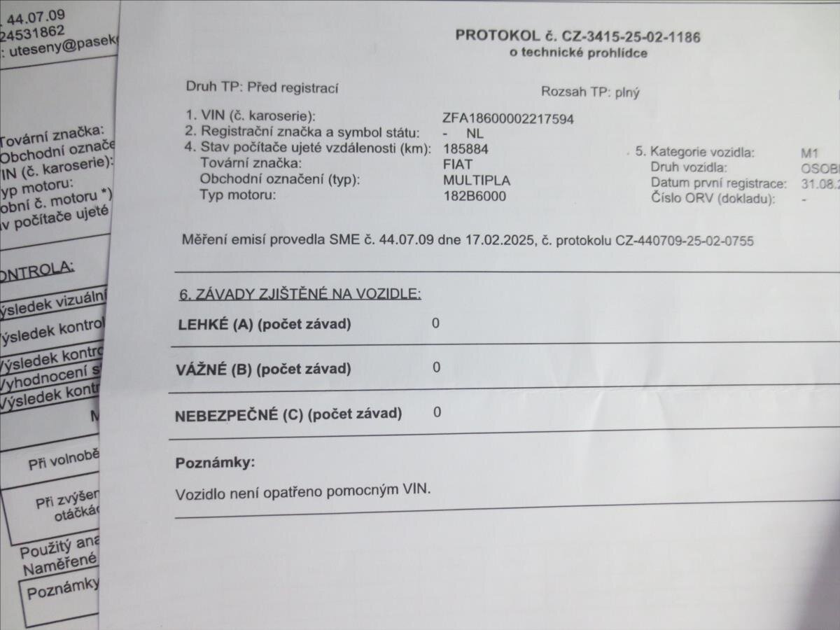 Fiat Multipla MPV 1,6 l 76 kw