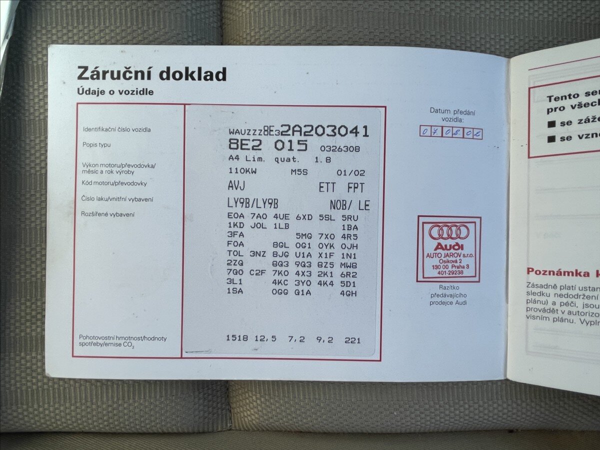 Audi A4 Sedan / Limuzína 1,8 l 110 kw