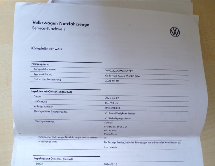 Volkswagen Caddy Kombi 2,0 l 75 kw