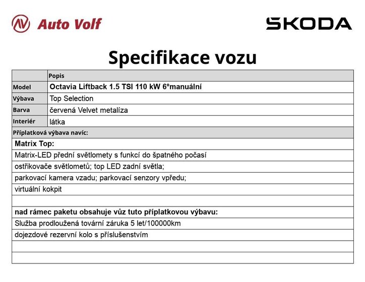 Škoda Octavia Liftback 1,5 l 110 kw