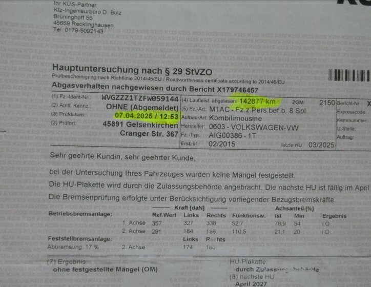 Volkswagen Touran MPV 1,4 l 103 kw