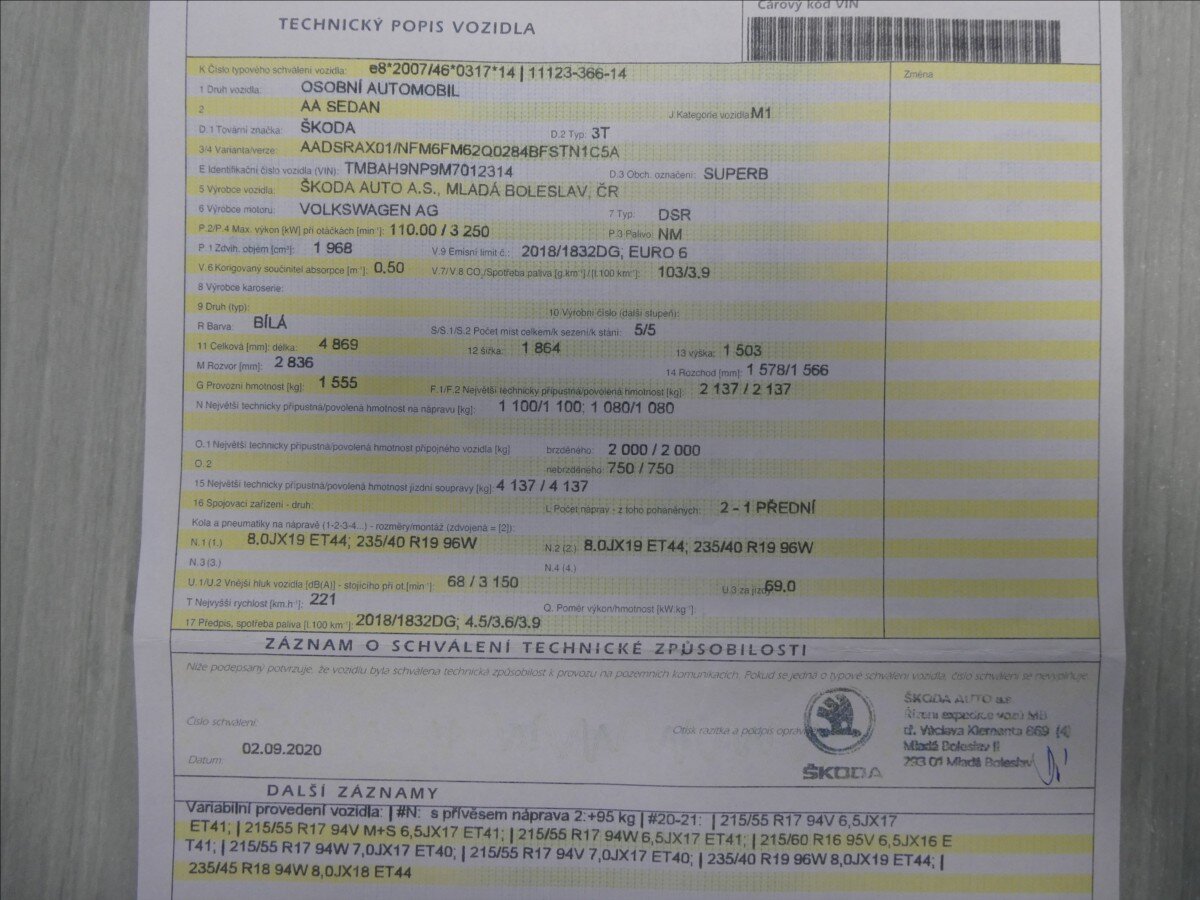 Škoda Superb Sedan / Limuzína 2,0 l 110 kw