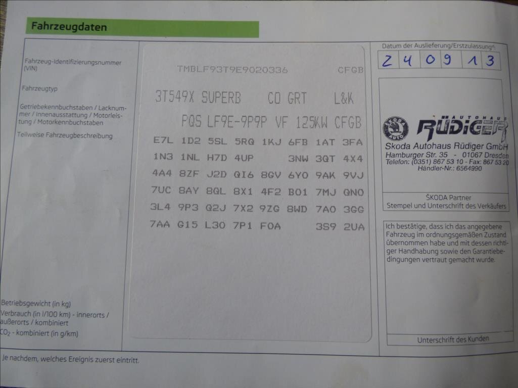 Škoda Superb Kombi 2,0 l 125 kw