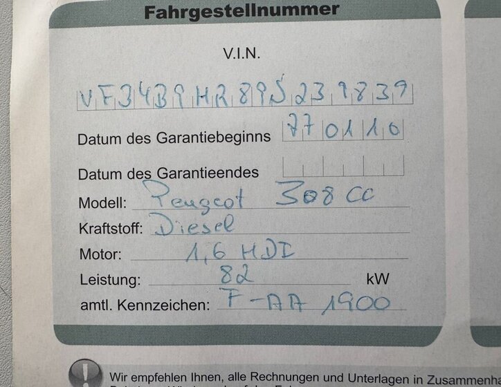 Peugeot 308 Kabriolet 1,6 l 82 kw