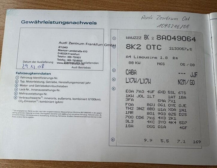 Audi A4 Sedan / Limuzína 1,8 l 88 kw