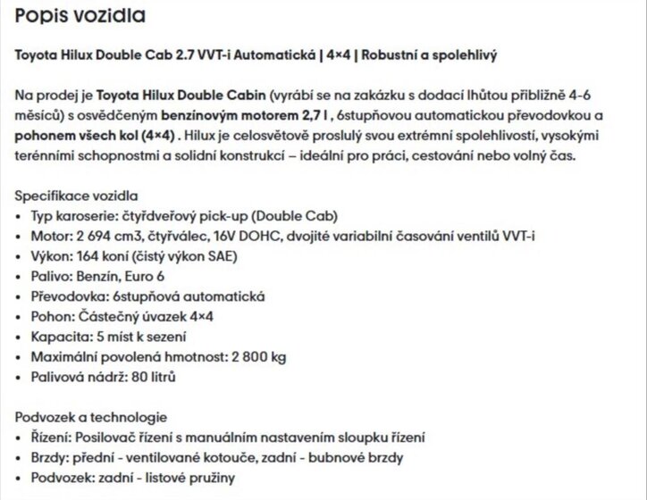 Toyota Hilux Pick-up 2,7 l 121 kw