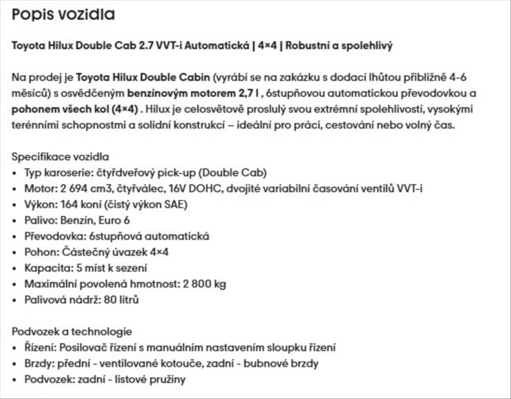 Toyota Hilux Pick-up 2,7 l 121 kw