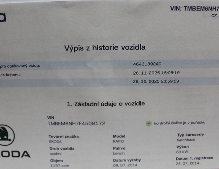 Škoda Rapid Hatchback 1,2 l 63 kw