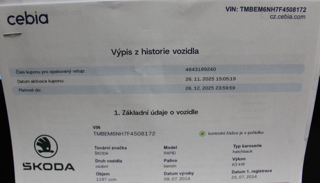 Škoda Rapid Hatchback 1,2 l 63 kw