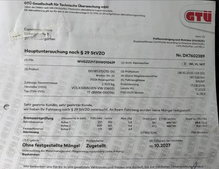 Volkswagen Touran MPV 1,2 l 81 kw