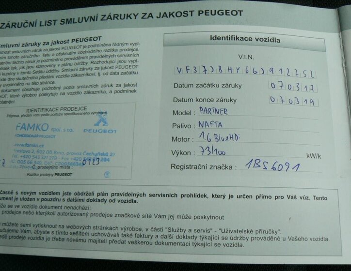 Peugeot Partner MPV 1,6 l 73 kw