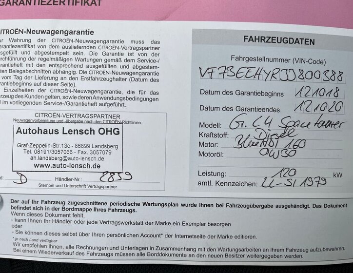 Citroën Grand C4 SpaceTourer MPV 2,0 l 120 kw