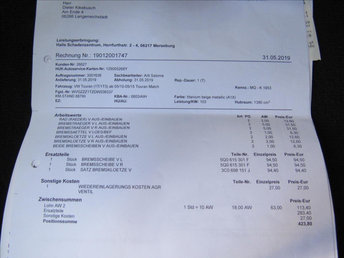 Volkswagen Touran Kombi 1,4 l 103 kw