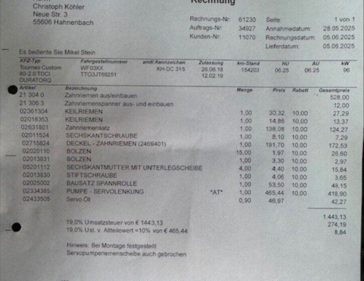 Ford Tourneo Custom MPV 2,0 l 96 kw