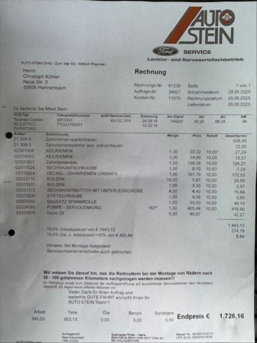 Ford Tourneo Custom MPV 2,0 l 96 kw