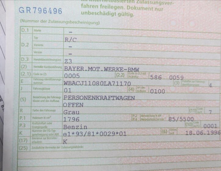 BMW Z3 Kabriolet 1,8 l 85 kw