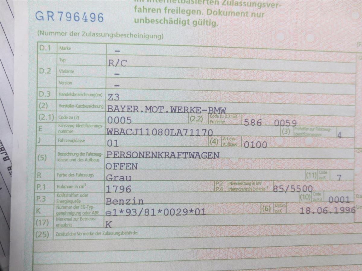 BMW Z3 Kabriolet 1,8 l 85 kw