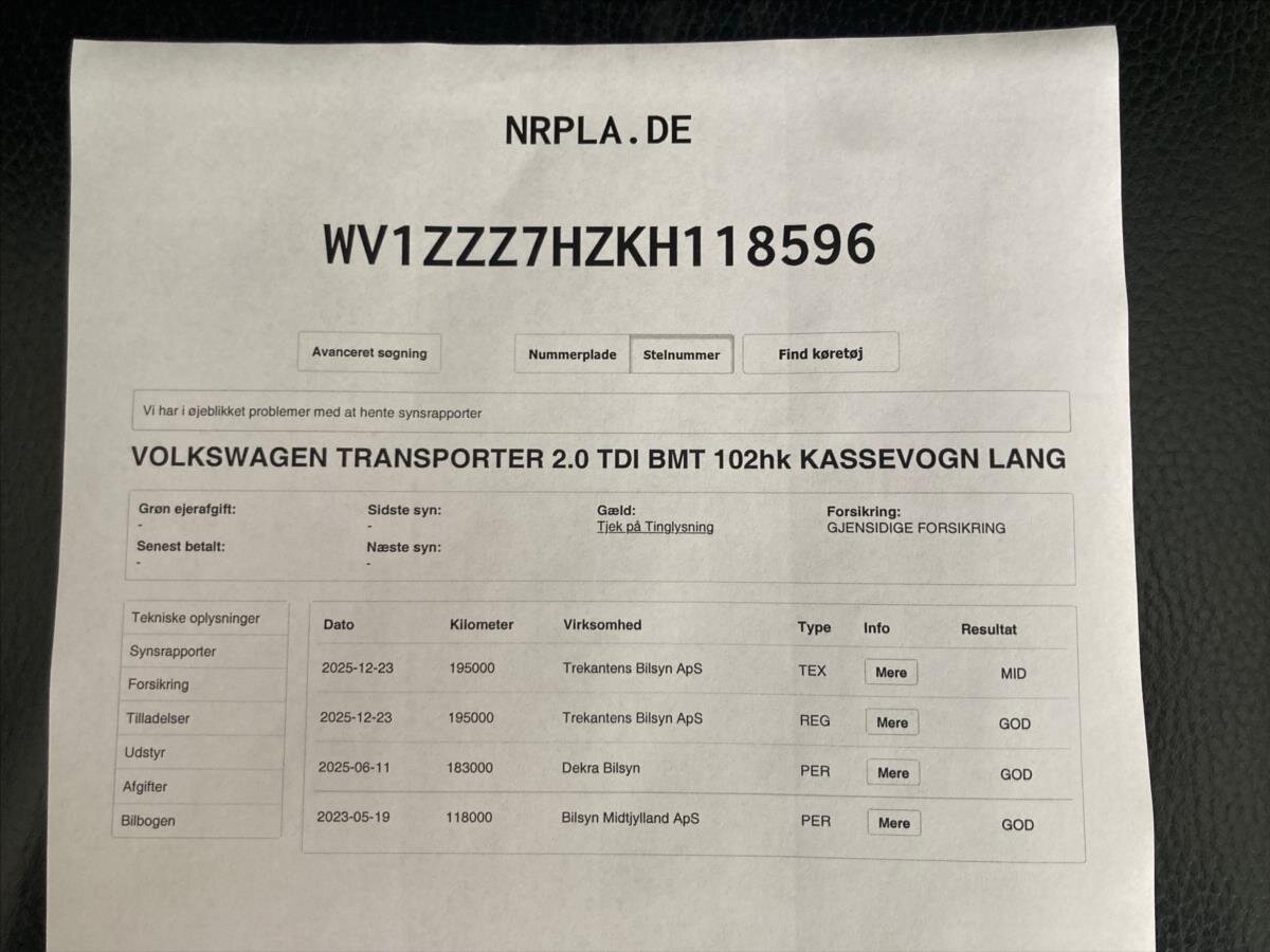 Volkswagen Transporter VAN / Minibus 2,0 l 84 kw