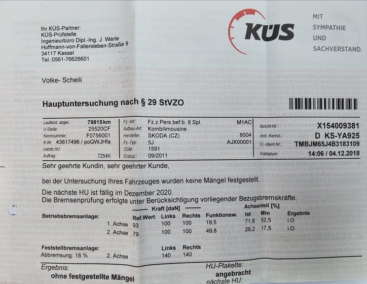 Škoda Fabia Kombi 1,2 l 63 kw