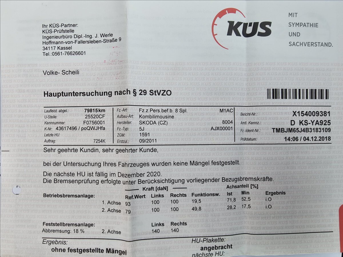 Škoda Fabia Kombi 1,2 l 63 kw