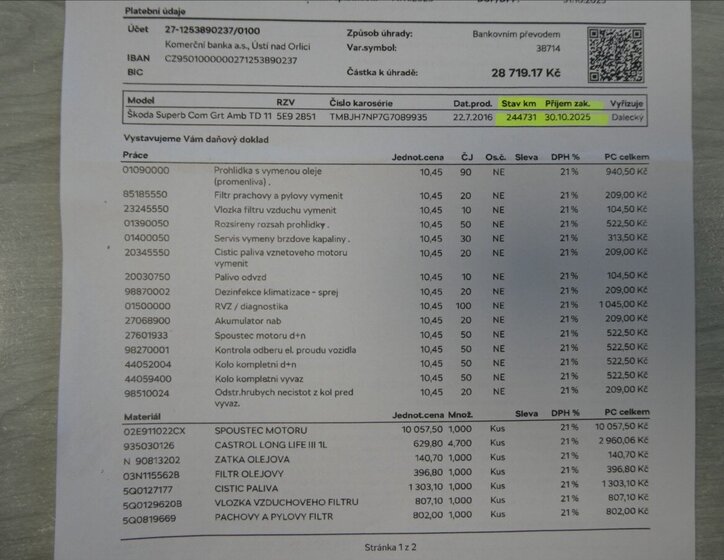 Škoda Superb Kombi 2,0 l 110 kw