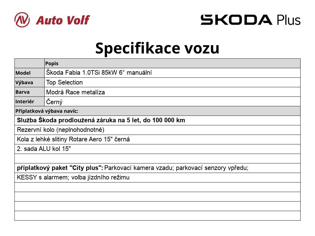 Škoda Fabia Hatchback 1,0 l 85 kw