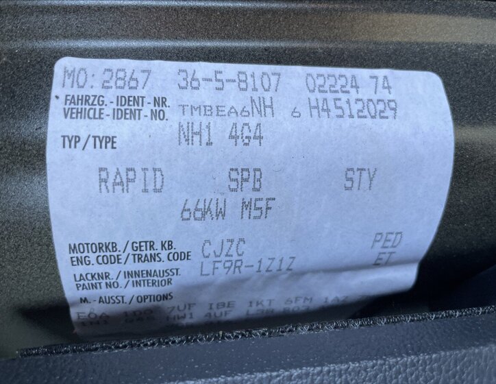 Škoda Rapid Hatchback 1,2 l 66 kw