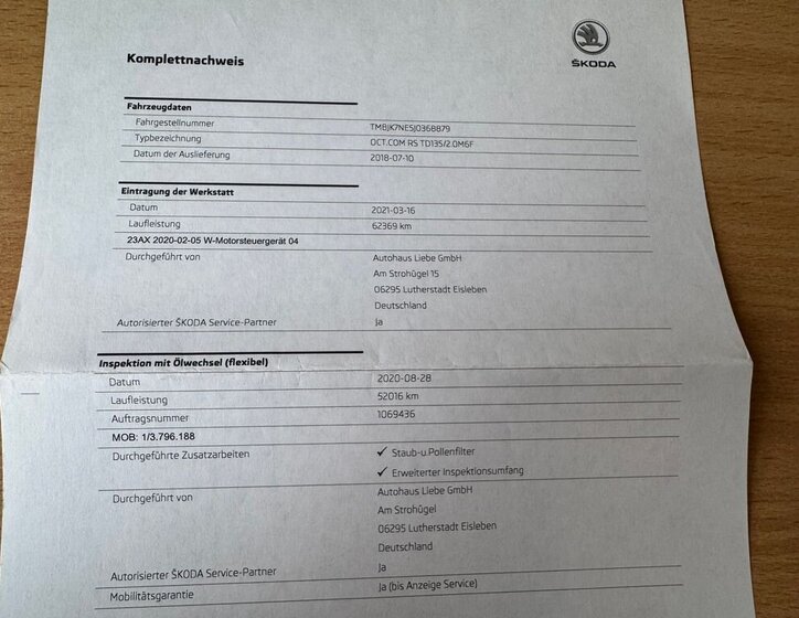 Škoda Octavia Kombi 2,0 l 135 kw