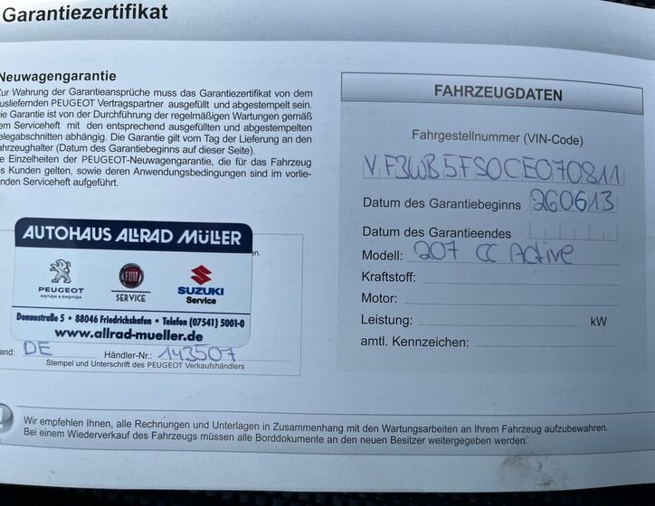 Peugeot 207 Kabriolet 1,6 l 88 kw