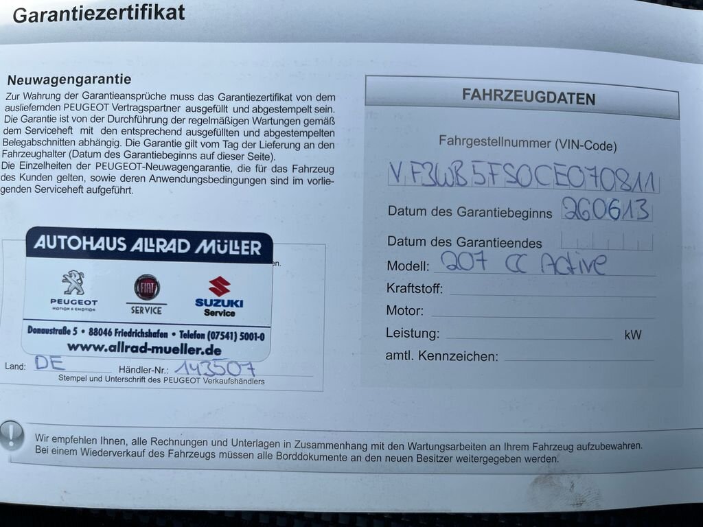 Peugeot 207 Kabriolet 1,6 l 88 kw