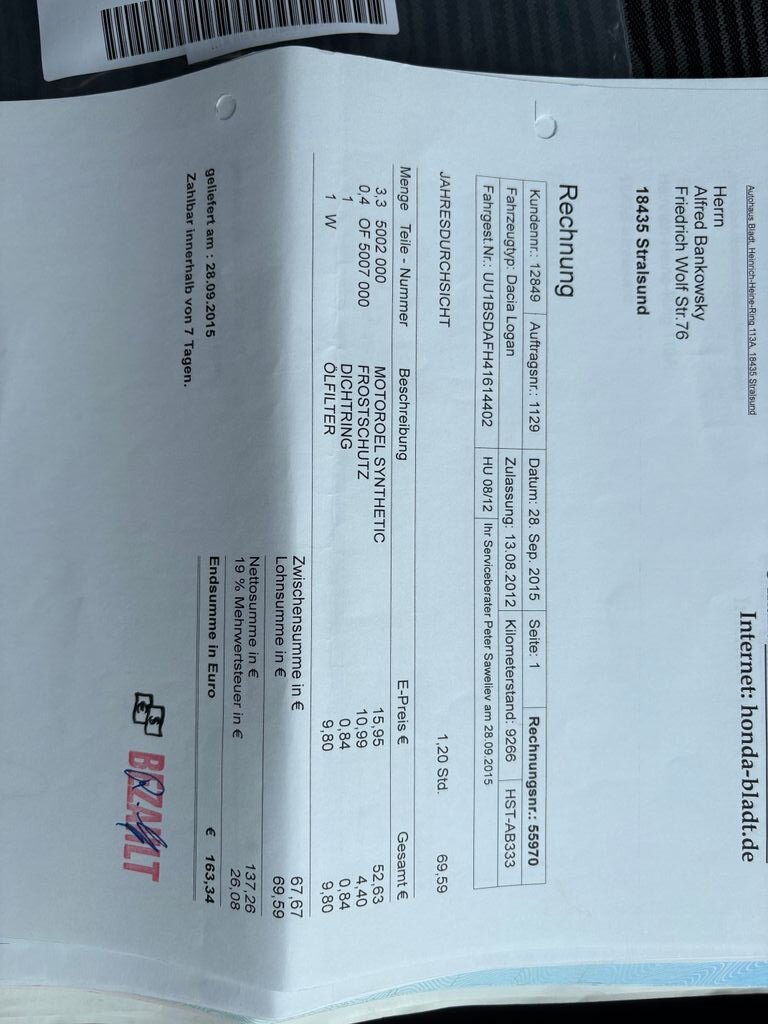 Dacia Sandero Hatchback 1,6 l 64 kw