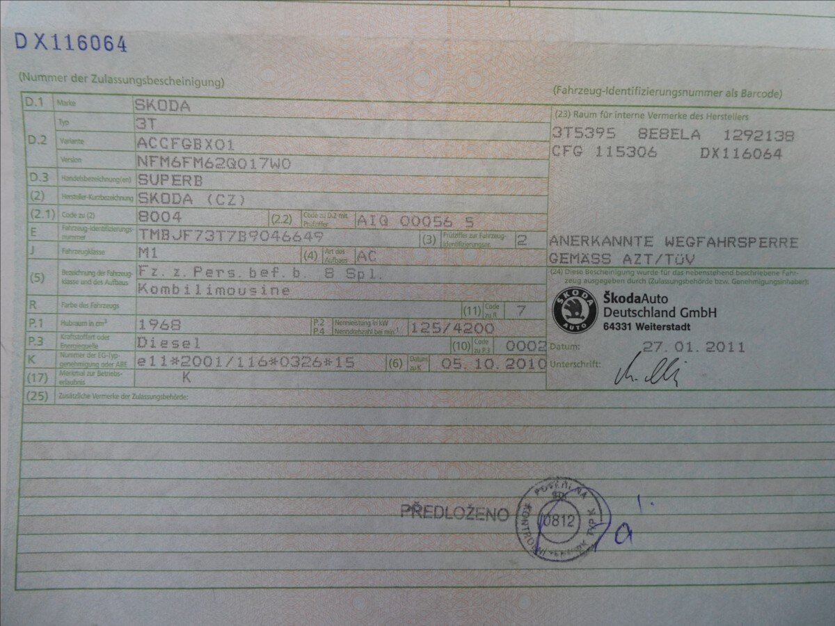 Škoda Superb Kombi 2,0 l 125 kw