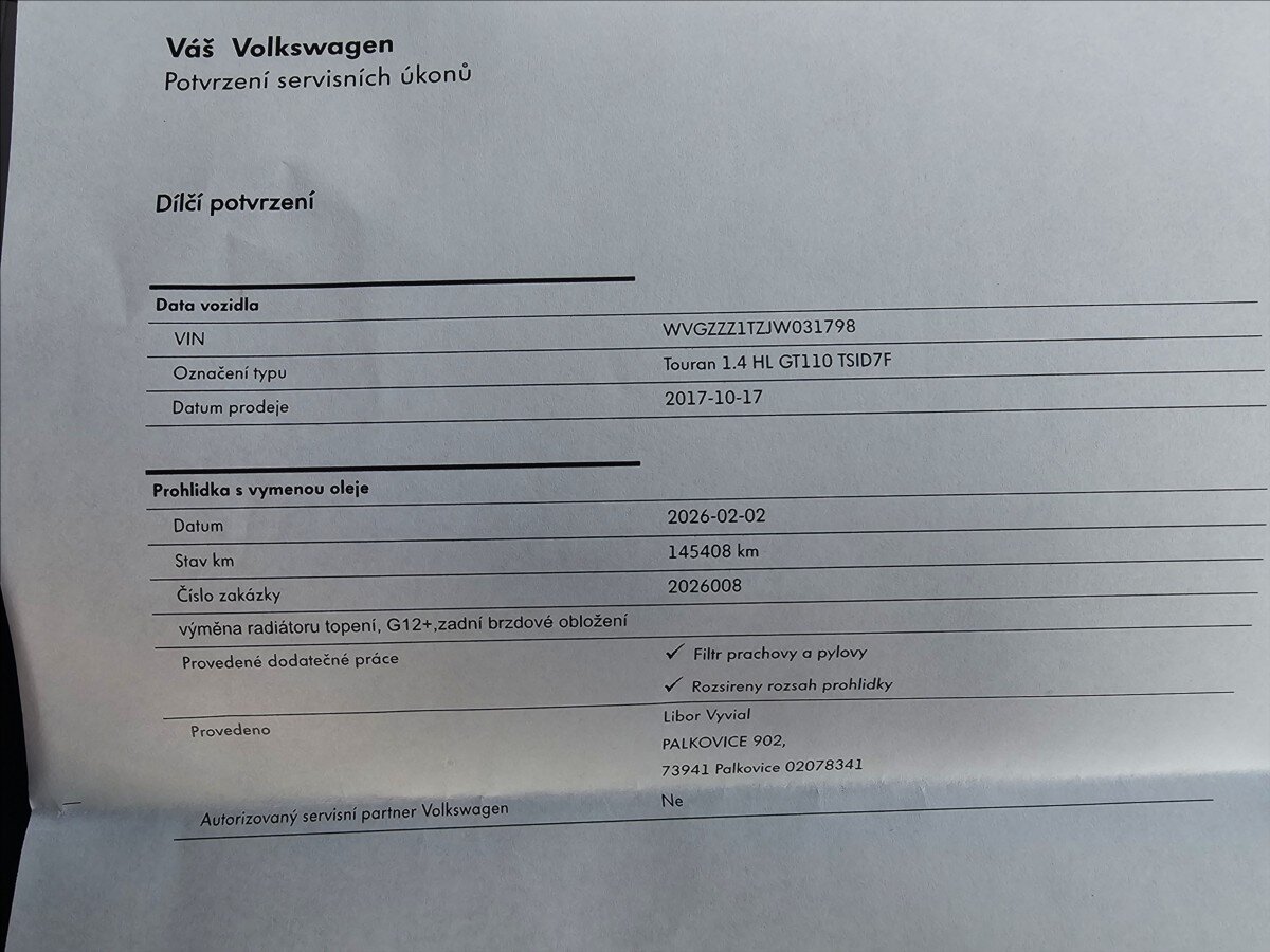 Volkswagen Touran Kombi 1,4 l 110 kw