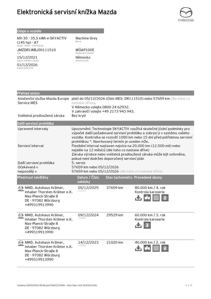 Mazda MX-30 SUV / Terénní 0,0 107 kw