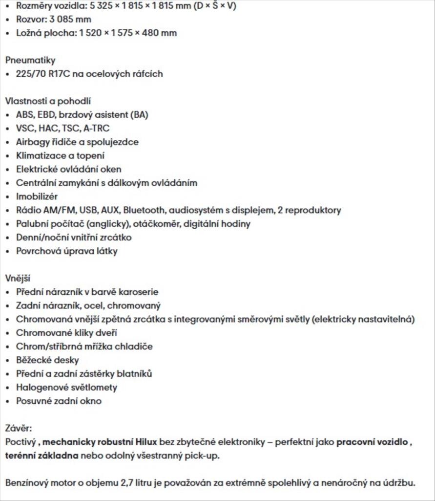 Toyota Hilux Pick-up 2,7 l 121 kw