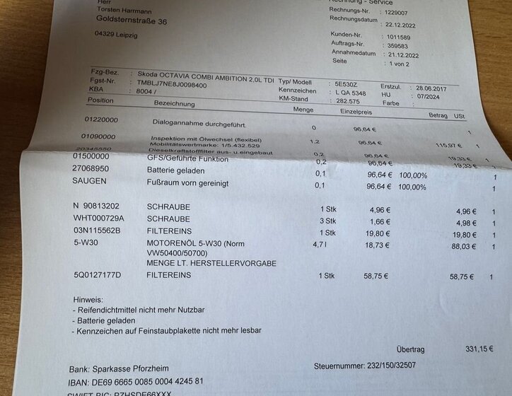 Škoda Octavia Kombi 2,0 l 110 kw