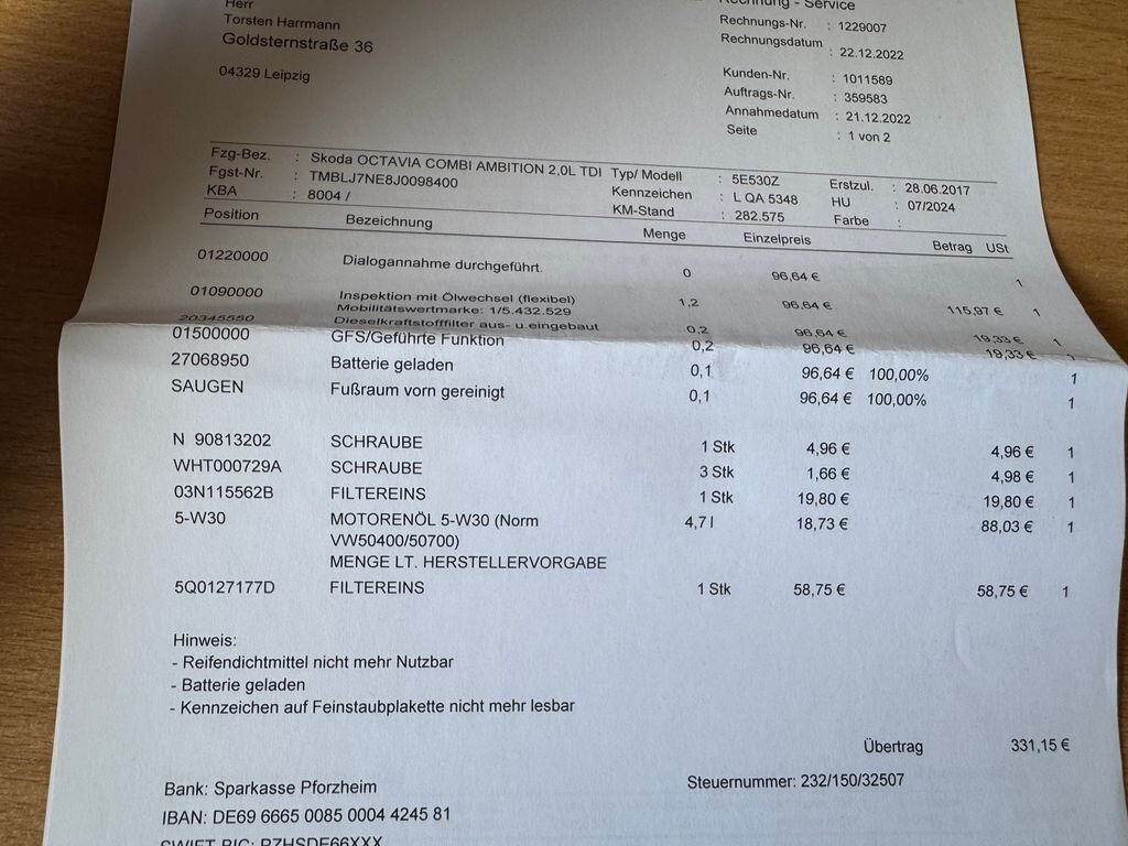 Škoda Octavia Kombi 2,0 l 110 kw