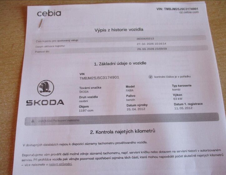 Škoda Fabia Kombi 1,2 l 63 kw