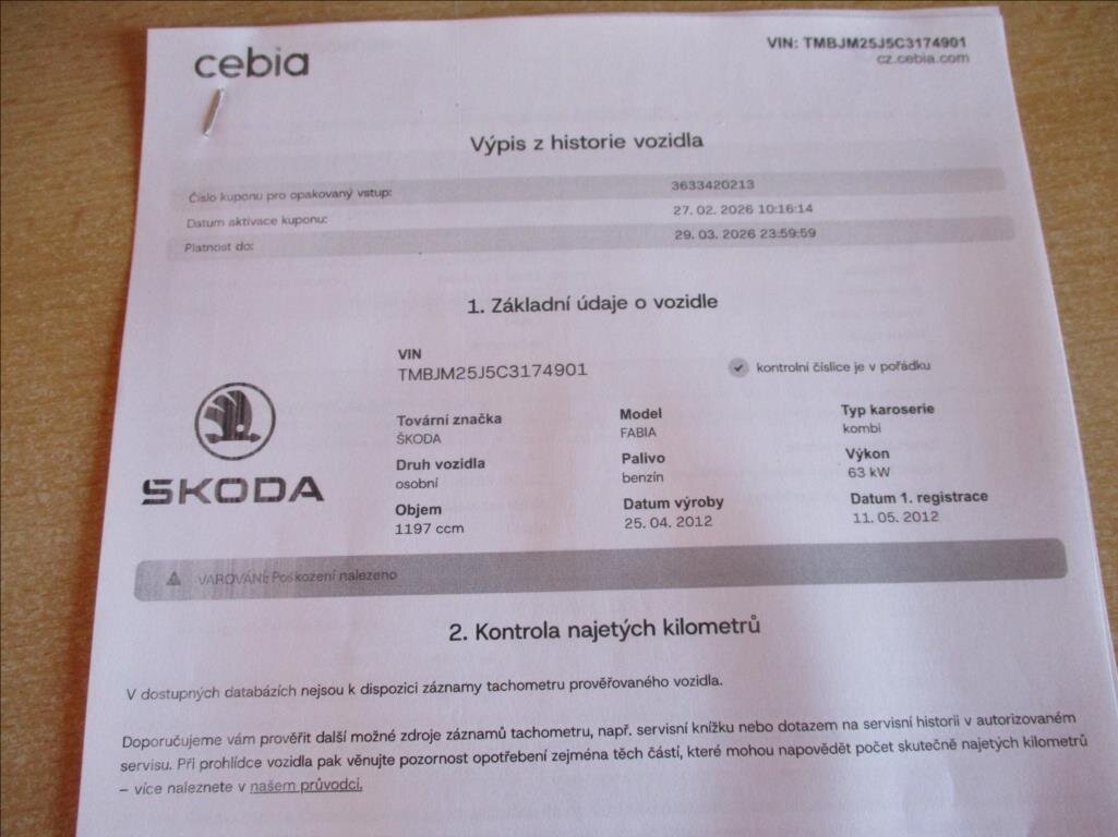 Škoda Fabia Kombi 1,2 l 63 kw