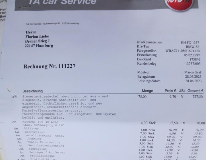 BMW Z3 Kabriolet 1,8 l 85 kw