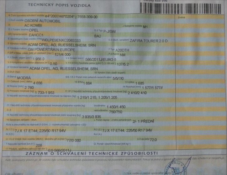 Opel Zafira MPV 2,0 l 121 kw