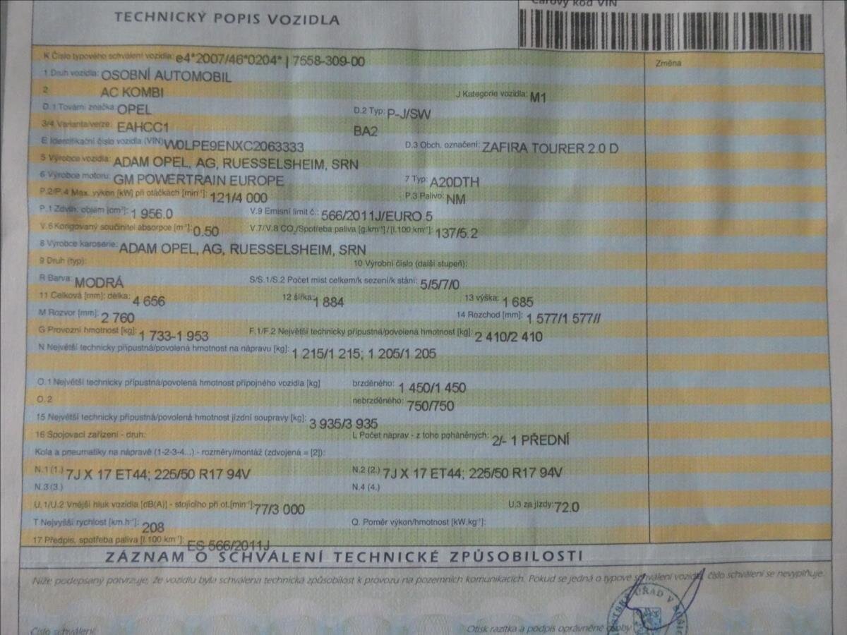 Opel Zafira MPV 2,0 l 121 kw