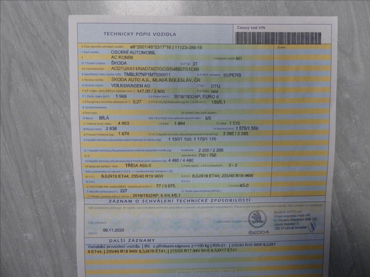 Škoda Superb Kombi 2,0 l 147 kw